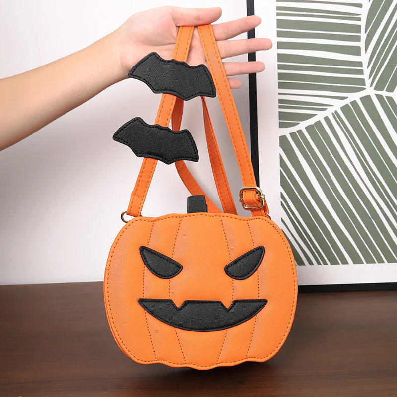 NEW Halloween Bags Funny Pumpkin Cartoon Shoulder Crossbody Bag with Bat Personalized