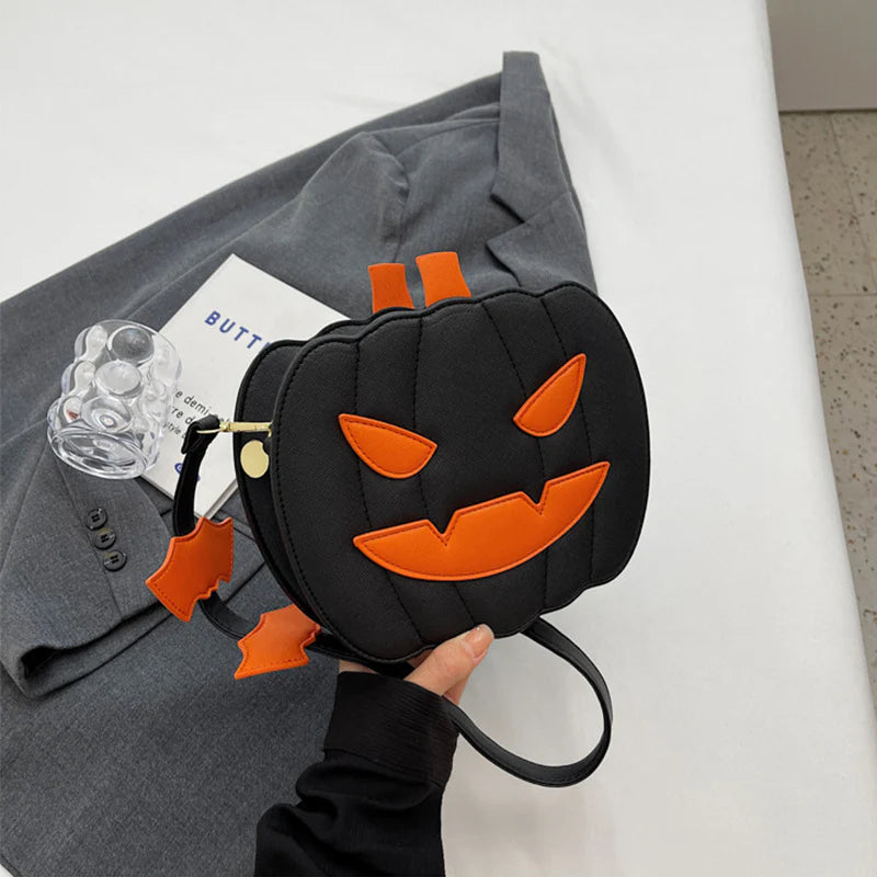 NEW Halloween Bags Funny Pumpkin Cartoon Shoulder Crossbody Bag with Bat Personalized