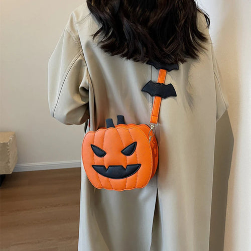 NEW Halloween Bags Funny Pumpkin Cartoon Shoulder Crossbody Bag with Bat Personalized