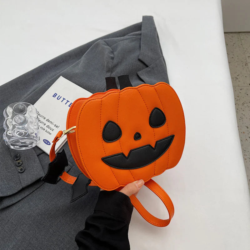 NEW Halloween Bags Funny Pumpkin Cartoon Shoulder Crossbody Bag with Bat Personalized