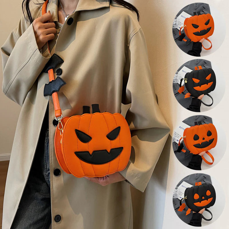 NEW Halloween Bags Funny Pumpkin Cartoon Shoulder Crossbody Bag with Bat Personalized