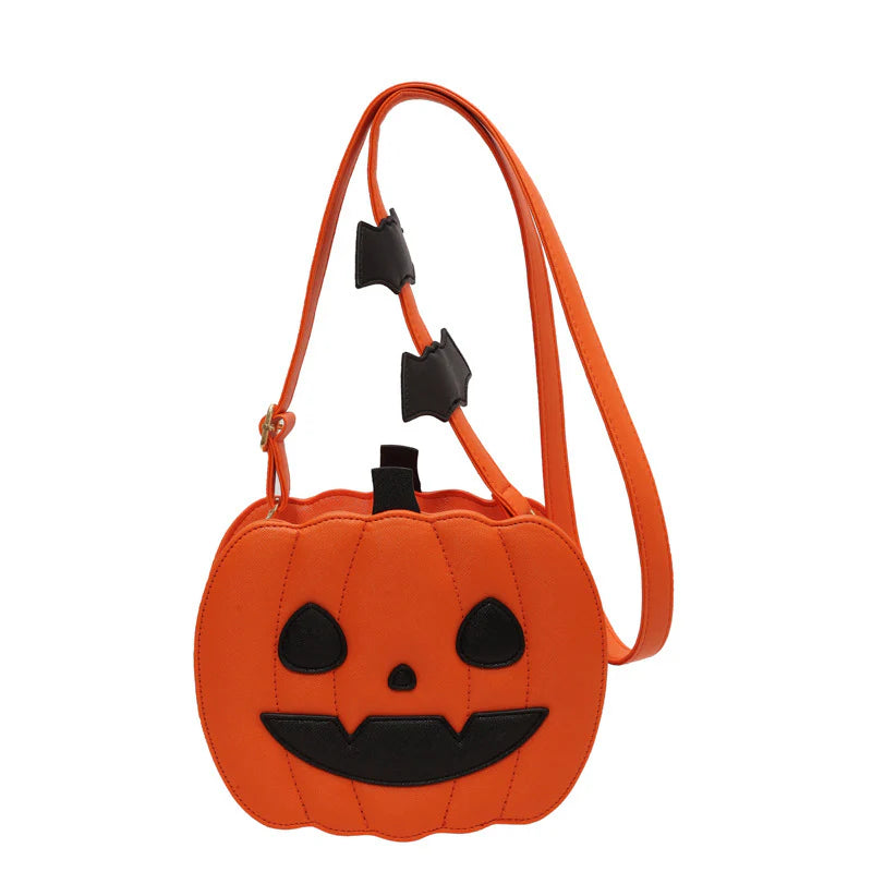 NEW Halloween Bags Funny Pumpkin Cartoon Shoulder Crossbody Bag with Bat Personalized