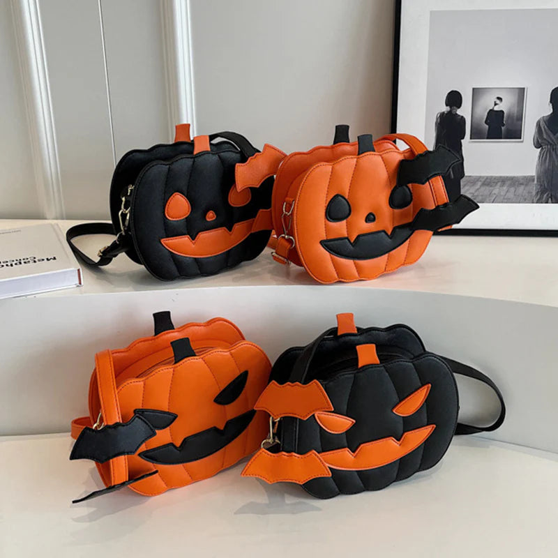 NEW Halloween Bags Funny Pumpkin Cartoon Shoulder Crossbody Bag with Bat Personalized